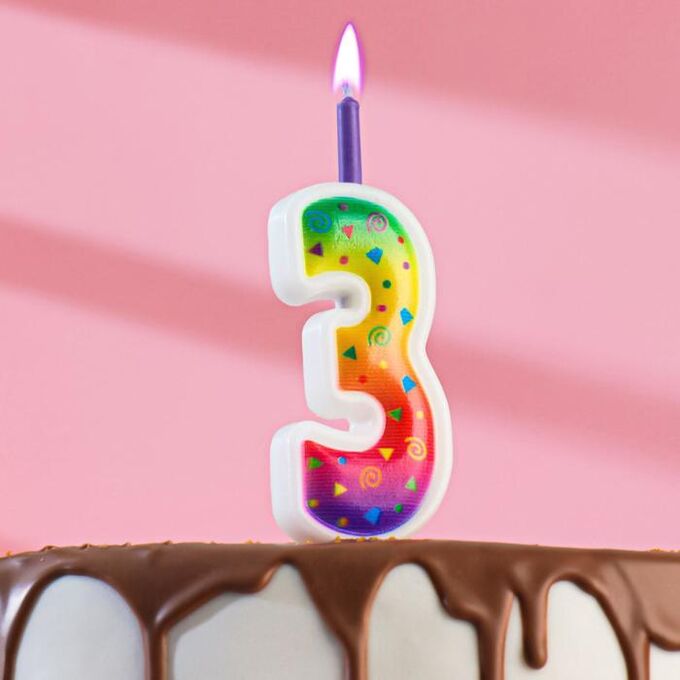 Свеча для торта &quot;Цветное пламя&quot;, 12.3 см, цифра &quot;3&quot;, микс