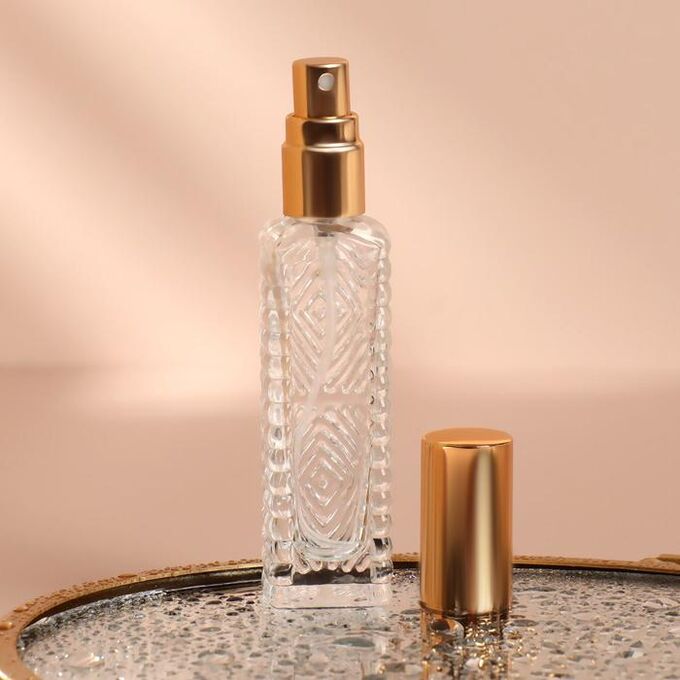 СИМА-ЛЕНД Флакон для парфюма «Прозрачный узор», с распылителем, 15 мл, цвет золотистый/прозрачный