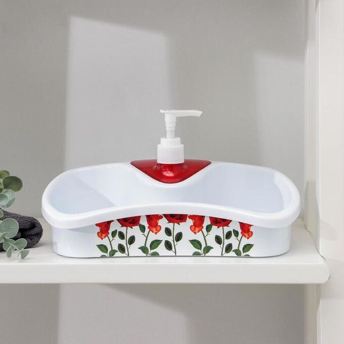 Подставка для ванных и кухонных принадлежностей с дозатором, 261213 см, цвет МИКС