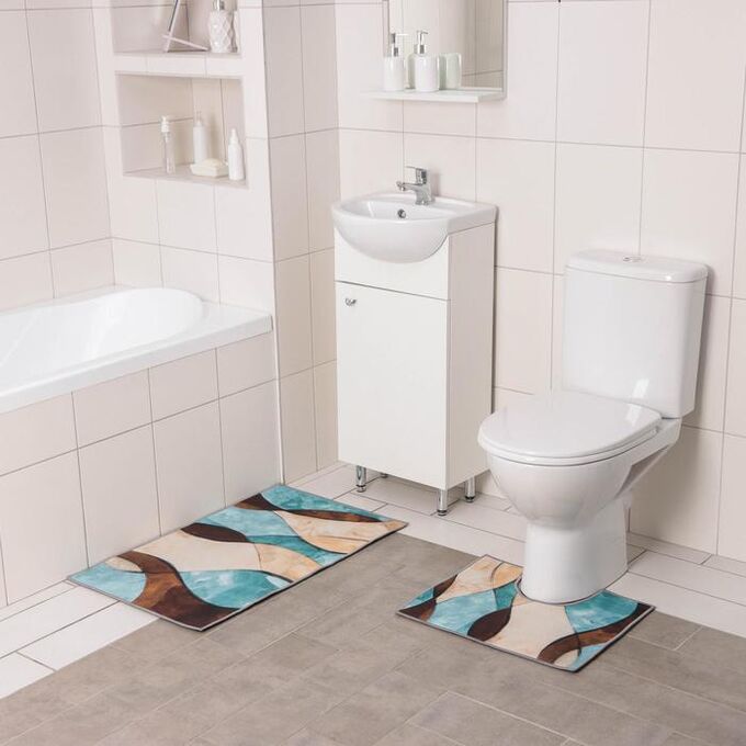 Набор ковриков для ванны и туалета Доляна «Воля», 2 шт: 50x80, 50x40 см