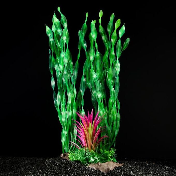 Растение искусственное аквариумное на платформе в виде коряги, 30 см, зелёное