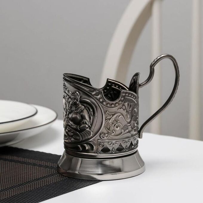 Кольчугинский мельхиор Подстаканник «Русское чаепитие», никелированный, с чернением