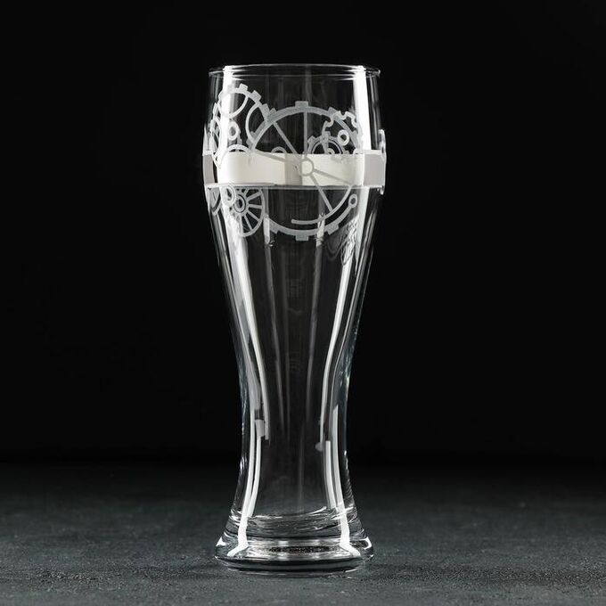 GiDGLASS Бокал для пива «Стимпанк», 300 мл, с гравировкой и напылением, цвет серебро