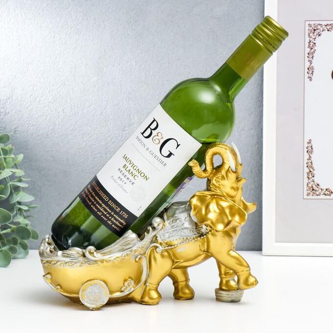 СИМА-ЛЕНД Сувенир полистоун подставка под бутылку &quot;Слон с колесницей&quot; 17,5х22,5х10,5 см
