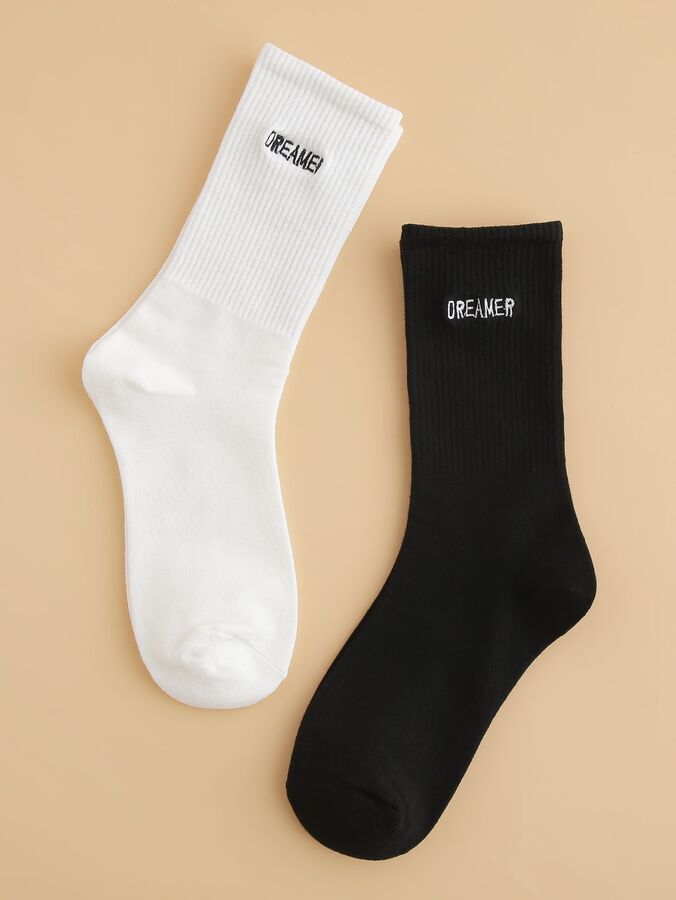 SheIn 2 пары мужские носки с текстовой вышивкой