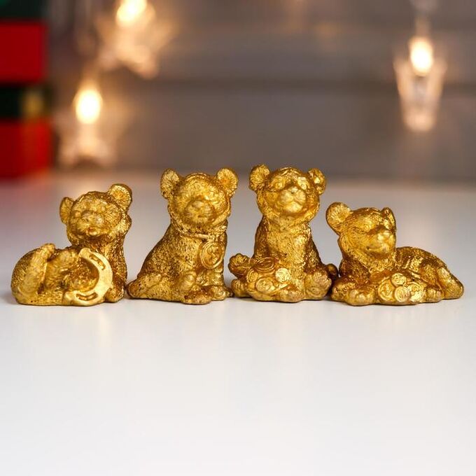 СИМА-ЛЕНД Сувенир полистоун &quot;Золотой тигрёнок с золотыми монетами&quot; МИКС 4,2х3,5х3,5 см