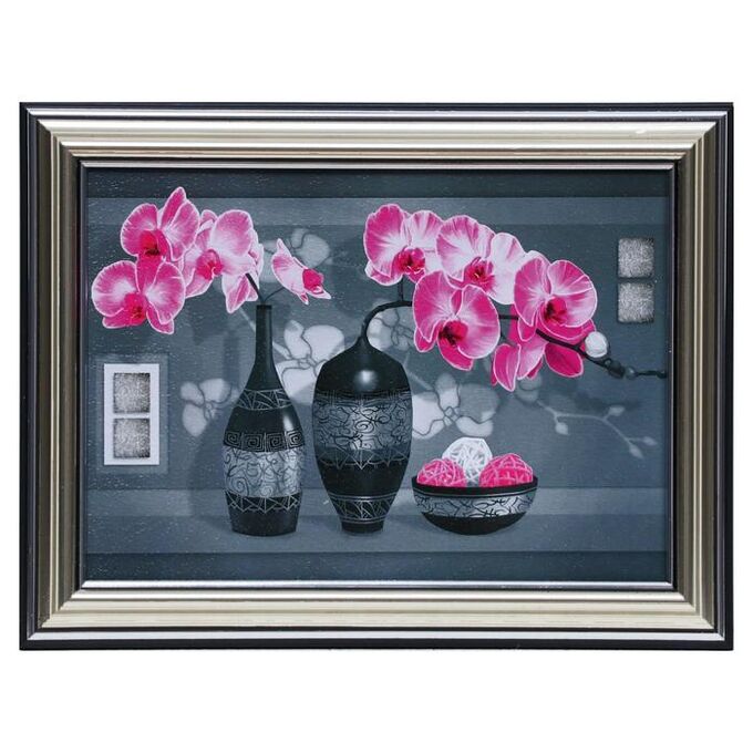 Картина &quot;Розовые орхидеи на сером&quot; 13х18(16х21) см