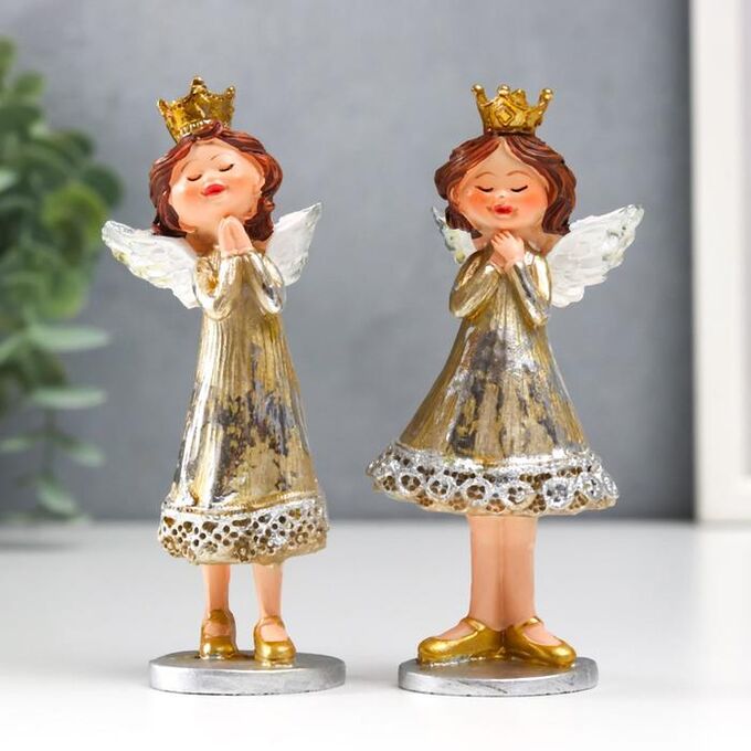 Сувенир полистоун &quot;Девочка ангел, с короной, в золотистом платье&quot; в ассортименте 10,5х4,5х5 см