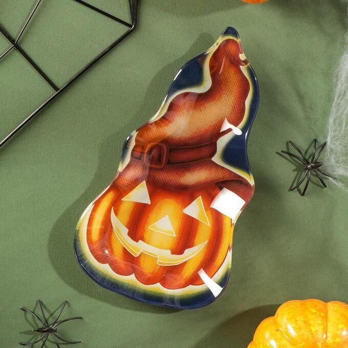 Блюдо сервировочное Доляна «Хэллоуин. Тыква в шляпе», 20x11,2x1,8 см