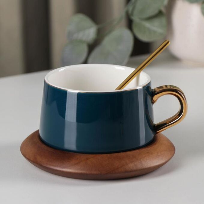 Чайная пара с ложкой «Улун», чашка 280 мл, блюдце d=13 см, цвет синий