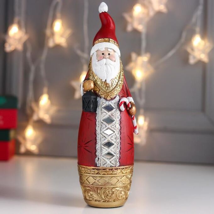 СИМА-ЛЕНД Сувенир полистоун &quot;Дед Мороз в красной шубе с золотом, с фонарём и конфетой&quot; 28,5х8х8,5 см