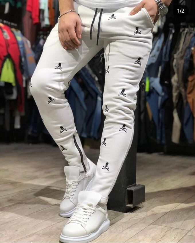 Мужские спортивные штаны 5005 &quot;Мелкие Черепа&quot; Белые