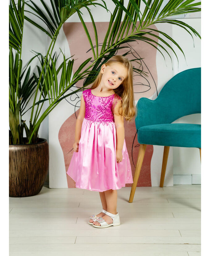 Радуга дети Розовое нарядное платье для девочки Цвет: фуксия
