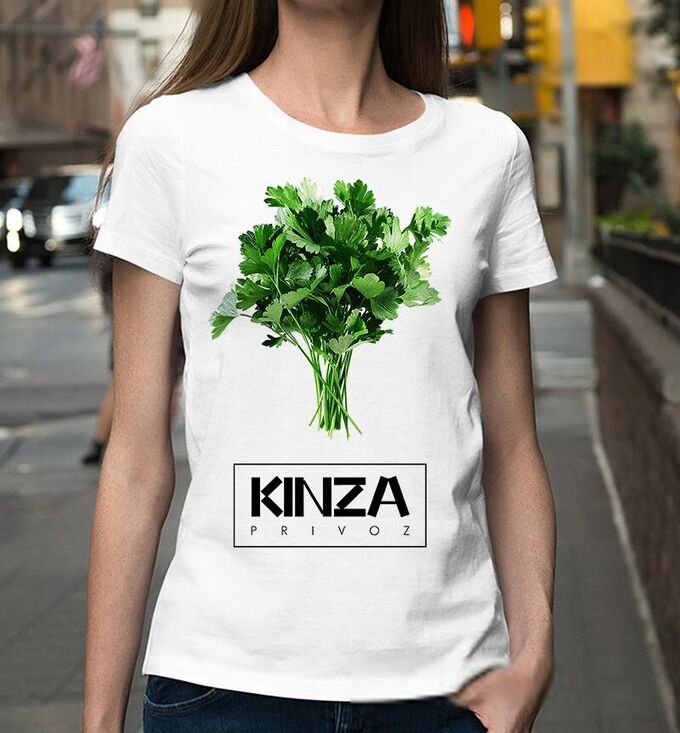 Женская прикольная футболка с надписью kinza, цвет белый