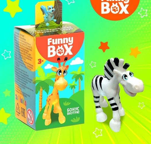 Набор для детей &quot;Funny Box&quot; Зоопарк (карточка,фигурка,лист наклеек) 4,5*4,5*8,2 см