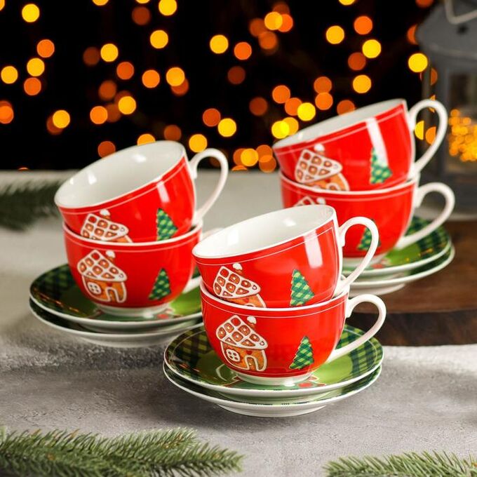 СИМА-ЛЕНД Сервиз чайный 12 предметов Magistro «Новый год. Пряничный домик», чашка 280 мл, блюдце d=15 см