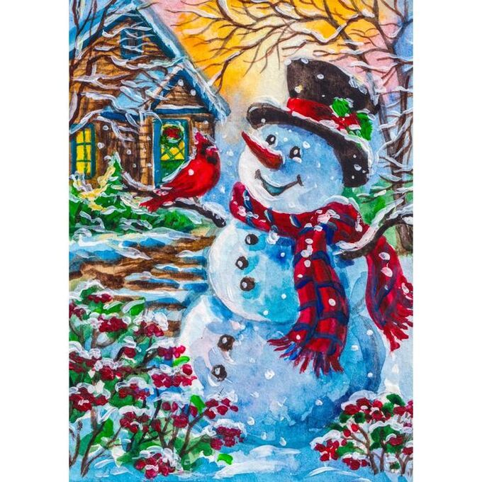 Рыжий кот Алмазная мозаика 30?40 см, с подрамником, с полным заполнением, 34 цв. «Весёлый снеговик»