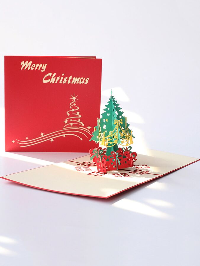 SheIn 1шт Поздравительная открытка Рождественский с текстовым принтом