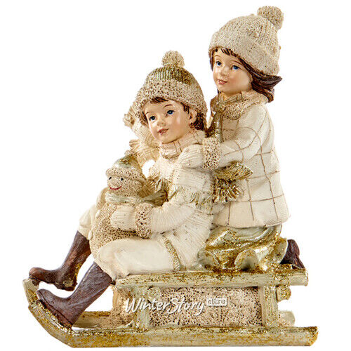 Новогодняя статуэтка Малыши со снеговиком на санках 12 см (Goodwill)