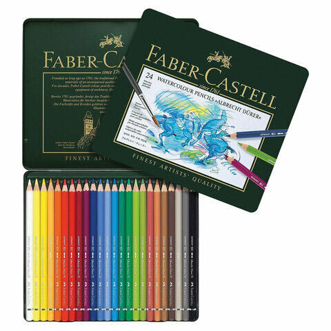 Карандаши цветные акварельные художественные FABER-CASTELL &quot;Albrecht Durer&quot;, 24 цвета, металлическая коробка, 117524