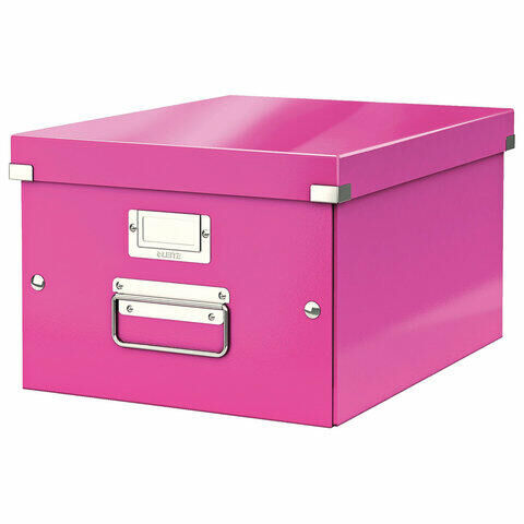 Короб архивный LEITZ &quot;Click &amp; Store&quot; M, 200х280х370 мм, ламинированный картон, разборный, розовый, 60440023