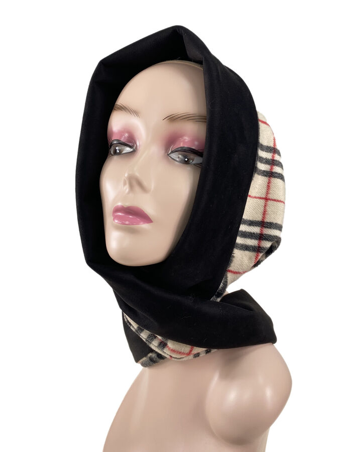 Косынка женская на голову утепленная флисом, цвет бежевый с черным