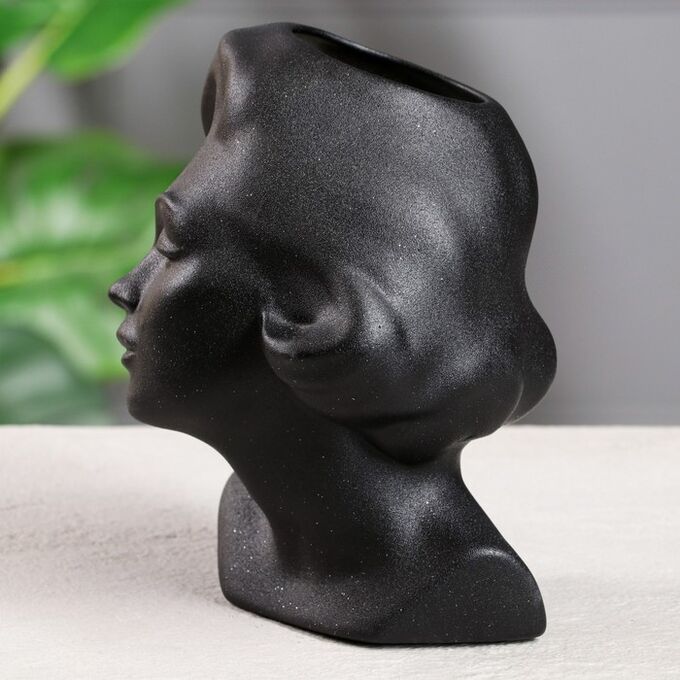Кашпо &quot;Голова девушки&quot;, черный цвет, керамика, 23 см