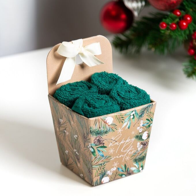 Страна карнавалия Набор махр. полотенец Этель Happy winter 30х30 см-4шт, хл 340г/м2