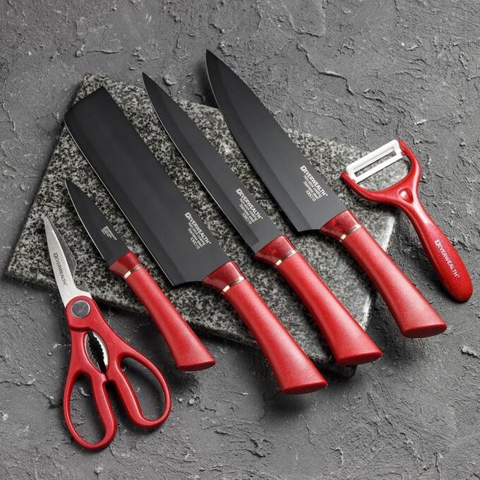 СИМА-ЛЕНД Набор кухонных ножей Redwall, 6 предметов, цвет красный