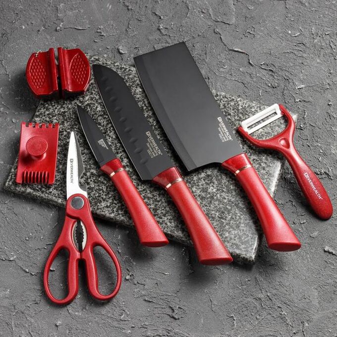 СИМА-ЛЕНД Набор кухонных ножей Redwall, 7 предметов, цвет красный