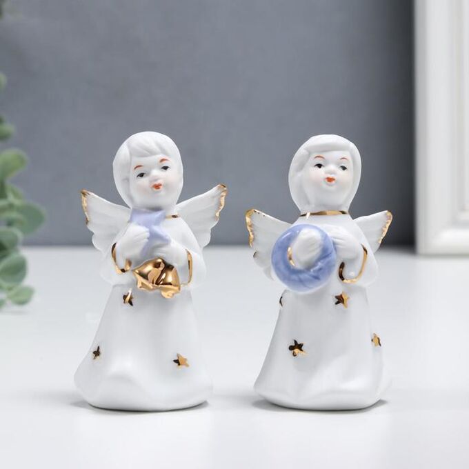 Сувенир керамика &quot;Ангелок в белом с золотыми звёздами - рождество&quot; МИКС 10 см