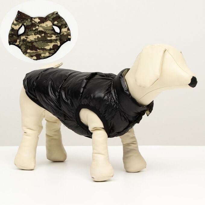 СИМА-ЛЕНД Куртка для собак двухсторонняяс принтом, размер 12 (ДС 28 см, ОГ 38 см, ОШ 27 см), чёрная