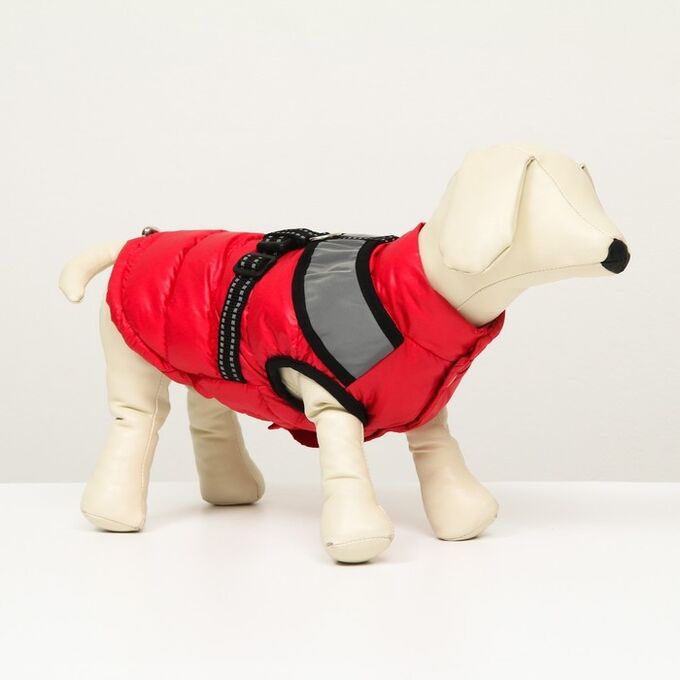 СИМА-ЛЕНД Куртка для собак со светоотражающей шлейкой, размер 18 (ДС 40, ОГ 50, ОШ 38),красная
