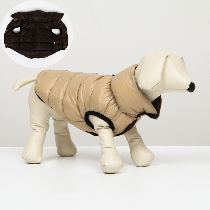 Куртка для собак двухсторонняя с воротником, ДС 42, ОШ 38, ОГ 62 см, бежевая/коричневая