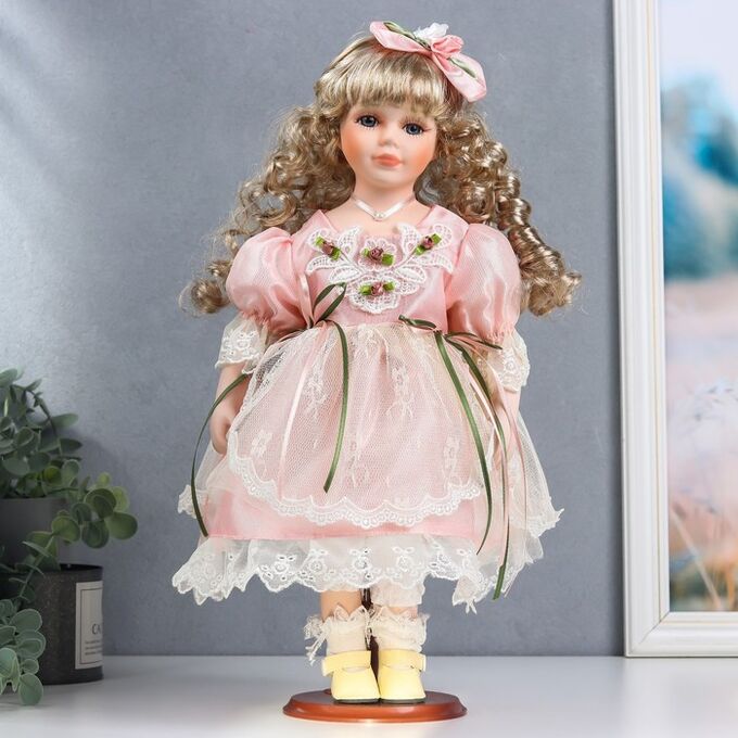 1 TOY Кукла коллекционная керамика &quot;Женя в нежно-розовом платье с кружевом&quot; 40 см