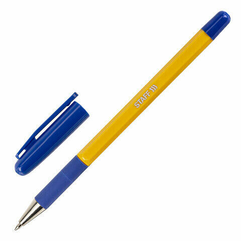 Ручка шариковая с грипом STAFF &quot;Basic BP-14 Orange&quot;, СИНЯЯ, узел 0,7 мм, линия письма 0,35 мм, 143747