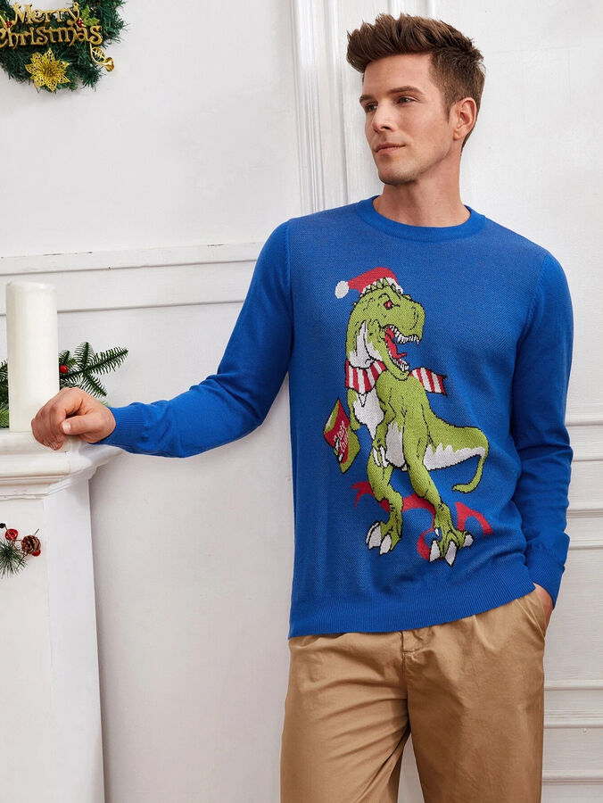 Рождественский свитер с узором дракона с круглым воротником для мужчины