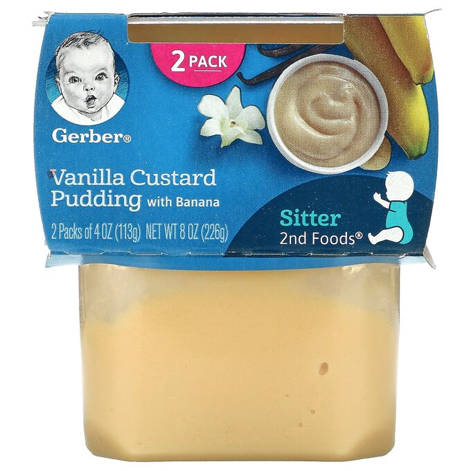 iherb Gerber, Vanilla Custard Pudding with Banana, Sitter, 2 Pack, 4 oz (113 g) Each