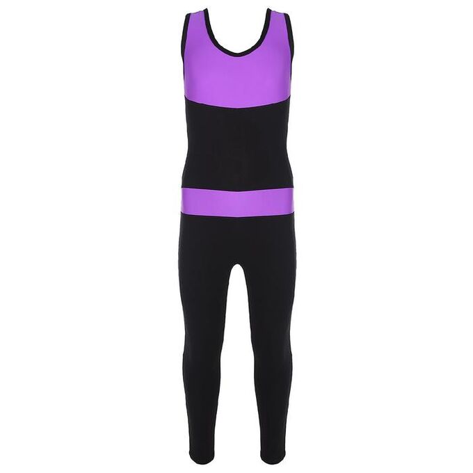 Grace Dance Комбинезон гимнастический со вставками (GD2002), цвет чёрный/фиолетовый