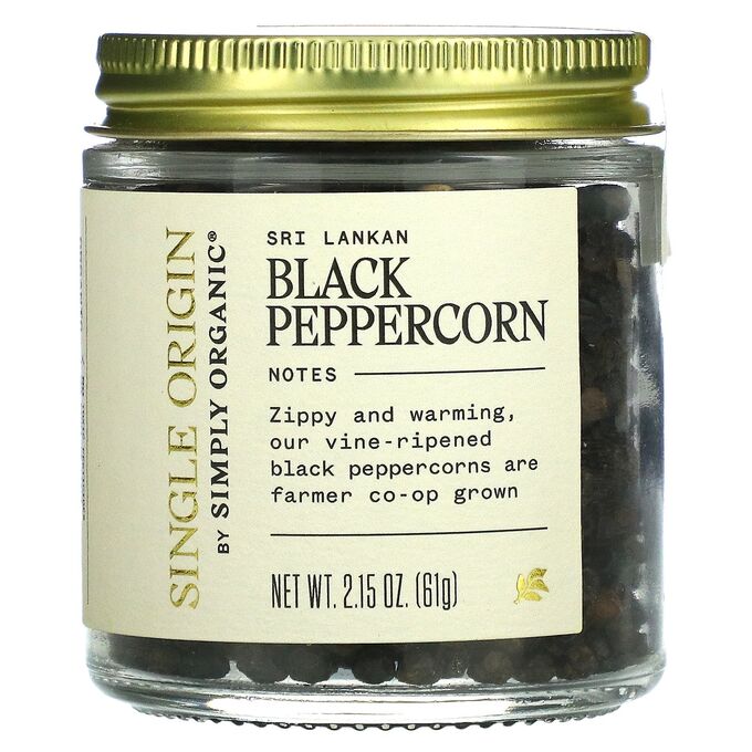 iherb Simply Organic, Single Origin, Sri Lanka Black Peppercorn, 2.15 oz (61 g)