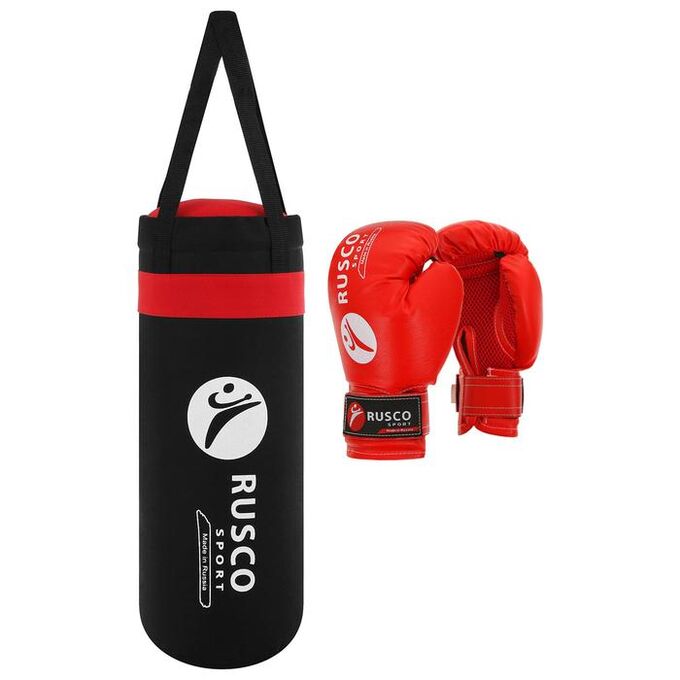 RuscoSport Набор боксёрский для начинающих RUSCO SPORT: мешок + перчатки, цвет чёрный/красный (6 OZ)