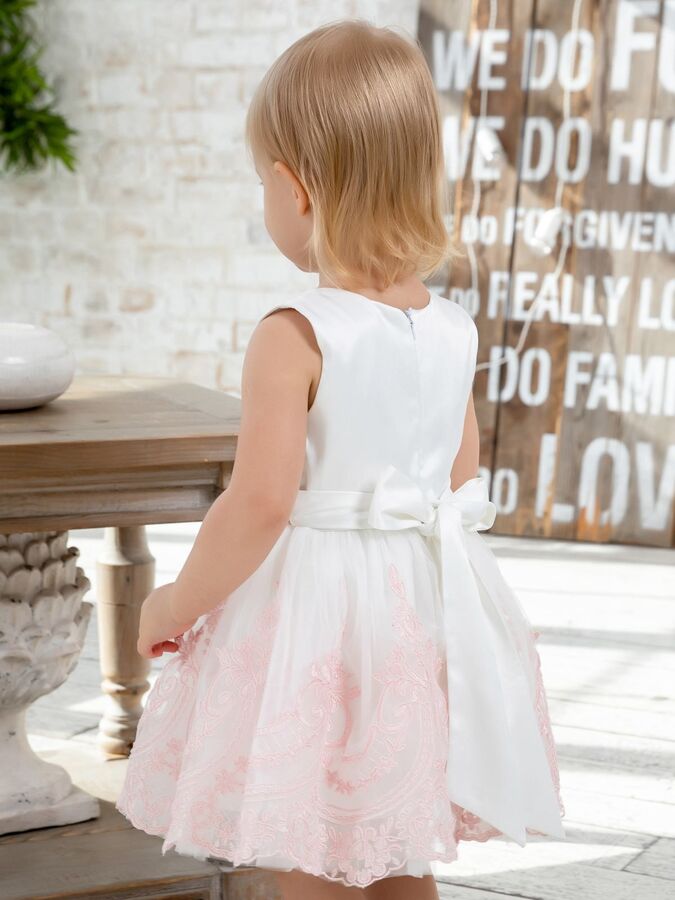 Нарядное платье &quot;Принцесса&quot; (молочное с розовым кружевом)