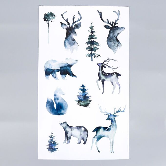 Декоративная наклейка &quot;Зимние животные&quot; прозрачный фон  30х50 см