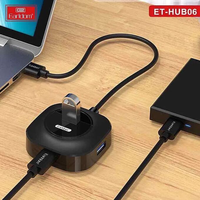 USB HUB концентратор для зарядки гаджетов, USB Разветвитель Earldom ET-HUB06, 4 гнезда, 1 USB выход