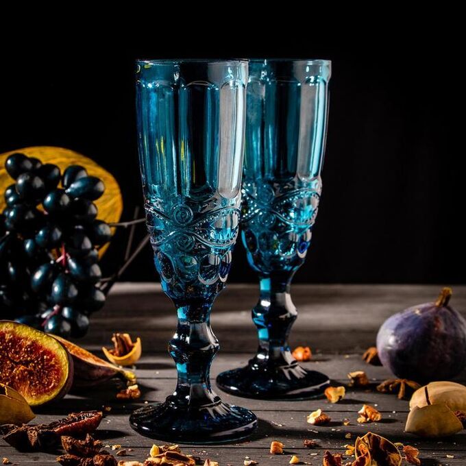 Набор бокалов для шампанского Magistro «Ла-Манш», 160 мл, 7*20 см, 2 шт, цвет синий