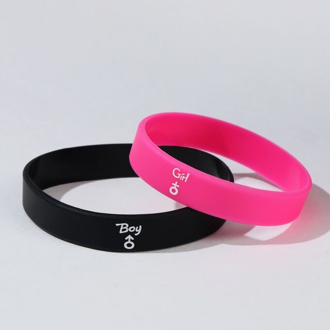 Силиконовые браслеты &quot;Неразлучники&quot; мальчик и девочка, цвет чёрно-розовый, 18,20 см