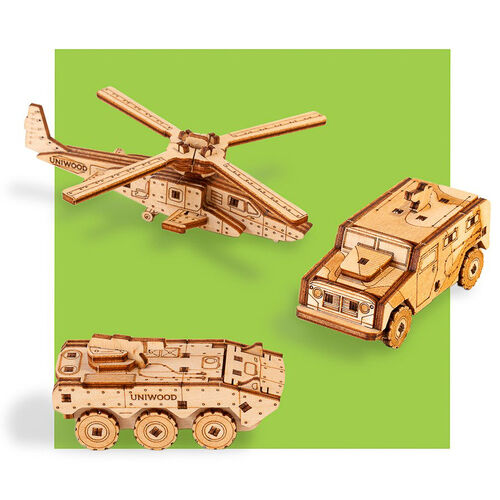 Набор деревянных конструкторов  &quot;UNIT  Современная военная техника&quot; 3  моделей  тм.UNIWOOD