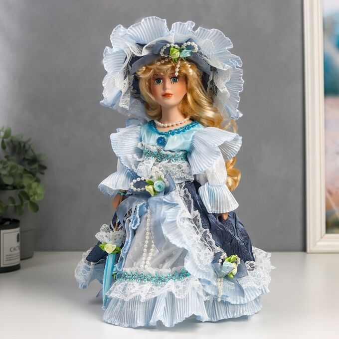 Кукла коллекционная керамика &quot;Леди Анна в сине-голубом платье&quot; 30 см