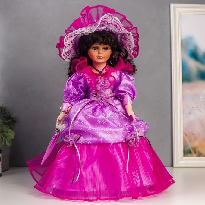 Кукла коллекционная керамика &quot;Леди Оливия в фиолетовом платье, с зонтом&quot; 40 см