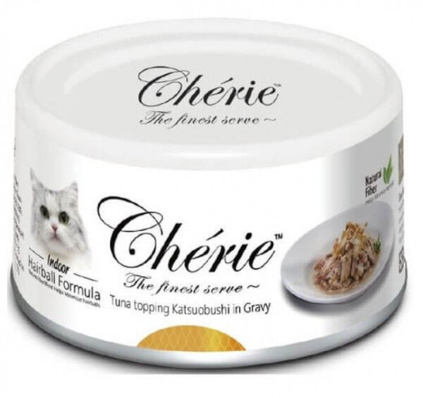 Pettric Cherie Hairball Control влажный корм для кошек для вывода шерсти Тунец с хлопьями копченого тунца бонито в подливе 80гр